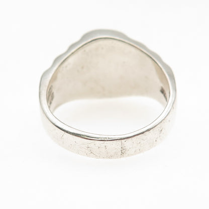 925 Sterling Silver Vintage Mexico Real Turquoise Oxidized Ring Size 12.25