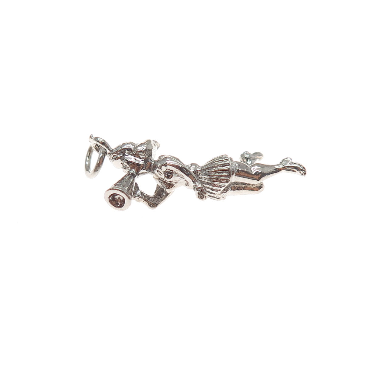 925 Sterling Silver Vintage Cheerleader 3D Charm Pendant