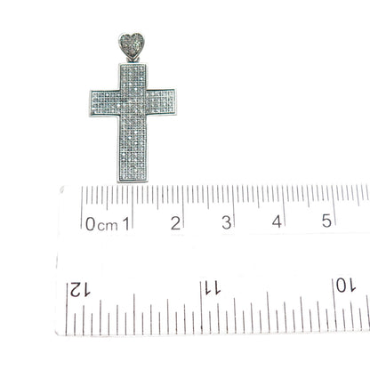 925 Sterling Silver Round-Cut C Z Sparkle Heart Cross Charm Pendant