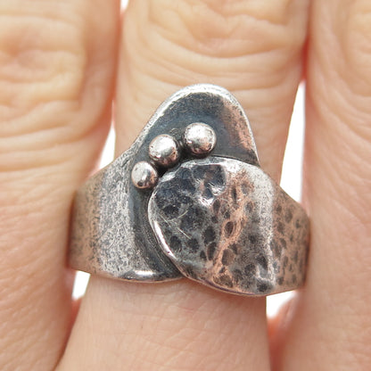 925 Sterling Silver Vintage Modernist Hammered Overlap Oxidized Ring Size 10.5