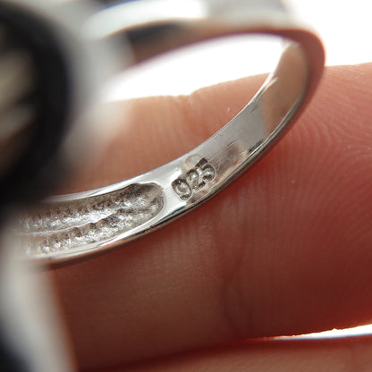 925 Sterling Silver Real Black Spinel & C Z Modernist Flower Ring Size 6.25