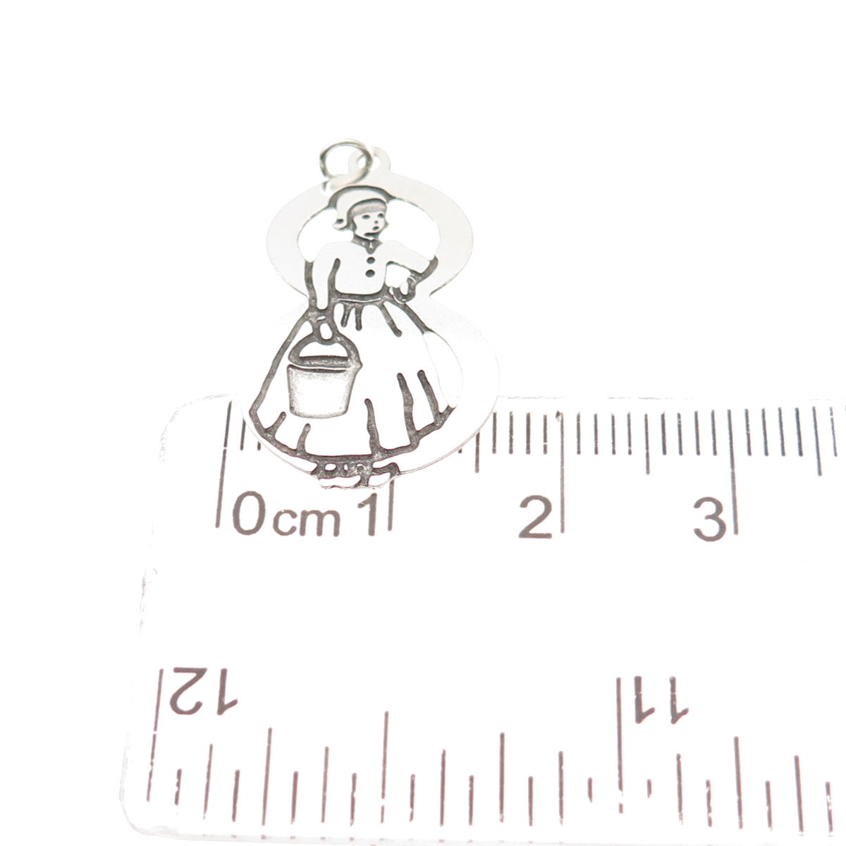 925 Sterling Silver Vintage Dutch Woman Lucky Number 8 Mini Charm Pendant