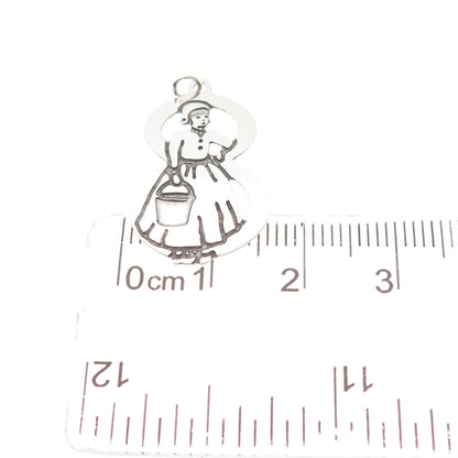 925 Sterling Silver Vintage Dutch Woman Lucky Number 8 Mini Charm Pendant