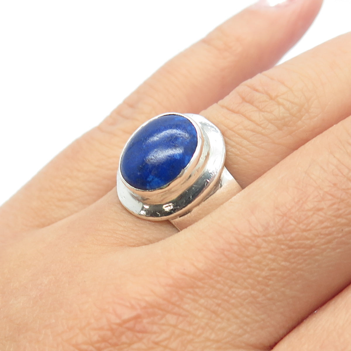 925 Sterling Silver Vintage Real Lapis Lazuli Gemstone Ring Size 8.25