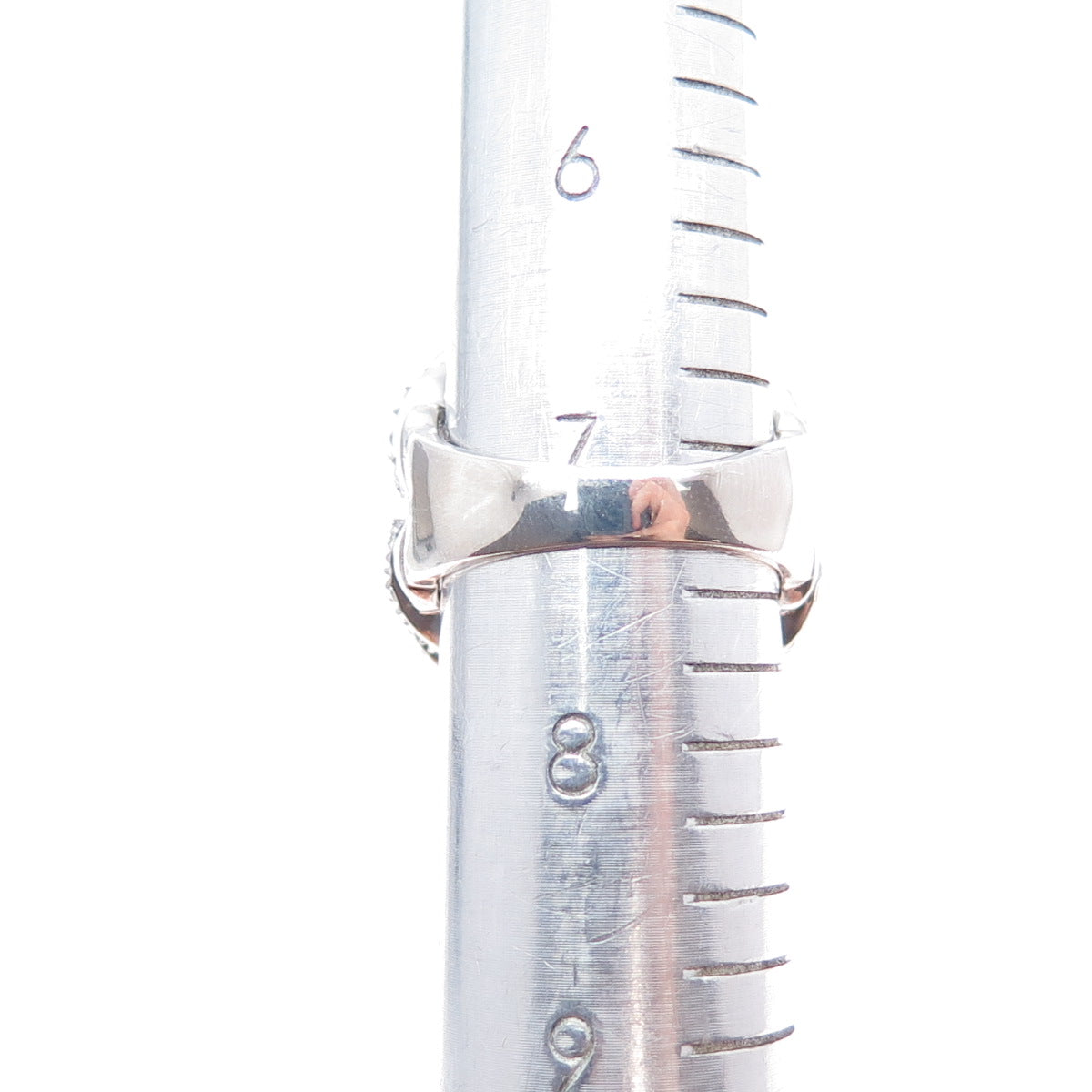 925 Sterling Silver Real Hematite & C Z Floral Ring Size 7.25