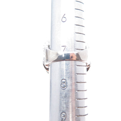 925 Sterling Silver Real Hematite & C Z Floral Ring Size 7.25