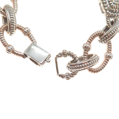 925 Sterling Silver 2-Tone Vintage Round-Cut C Z Panel Link Bracelet 6.75"