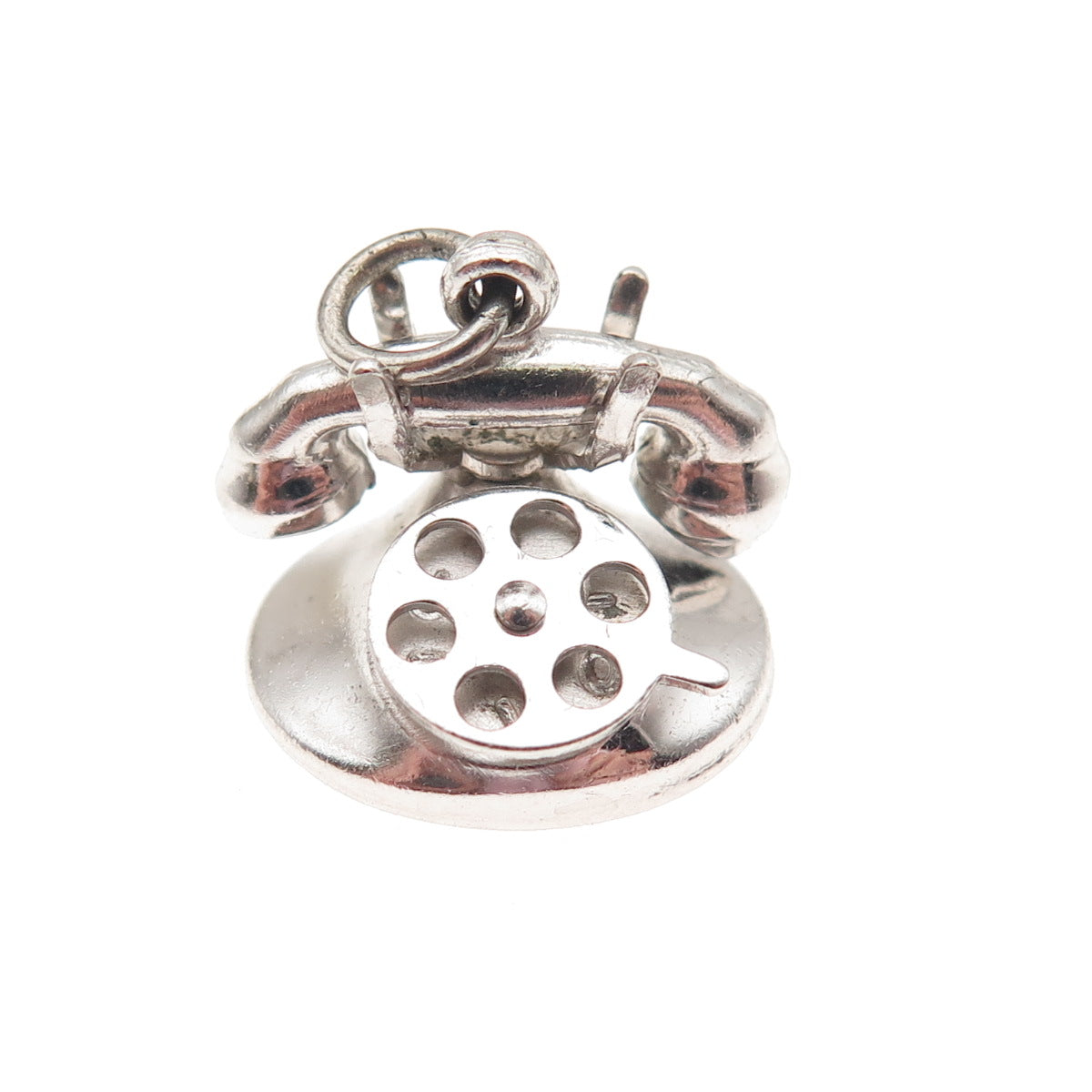 925 Sterling Silver Antique Art Deco I Love You Rotary Phone 3D Mini Pendant