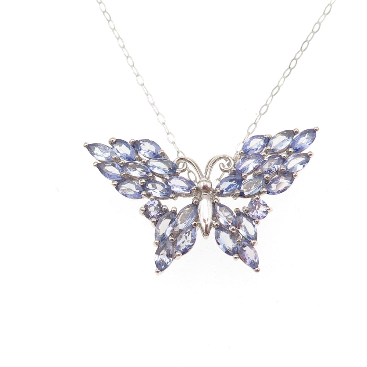 Chuck Clemency 925 Sterling Silver Real Tanzanite Butterfly Chain Necklace 20"