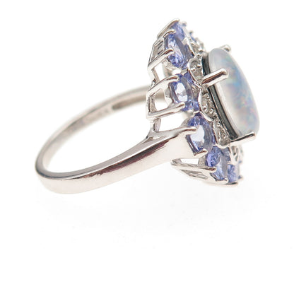 Harold Trujillo Sterling Silver Real Doublet Opal Tanzanite & Topaz Ring Size 7