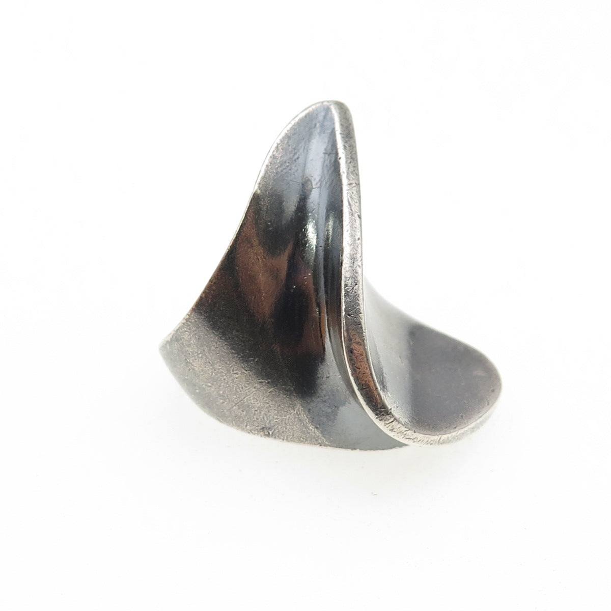 925 Sterling Silver Vintage Modernist Petal Oxidized Ring Size 6.5