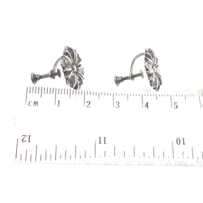 925 Sterling Silver Antique Daisy Flower Screw Back Oxidized Earrings