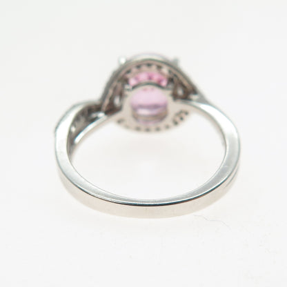 925 Sterling Silver Real Round-Cut White Topaz & Pink C Z Ring Size 5.25