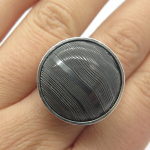 925 Sterling Silver Vintage Real Agate Gem Round Ring Size 10