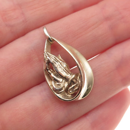 HFB Henry F. Barrows 925 Sterling Gold Plated Vintage Prayer Hands Charm Pendant