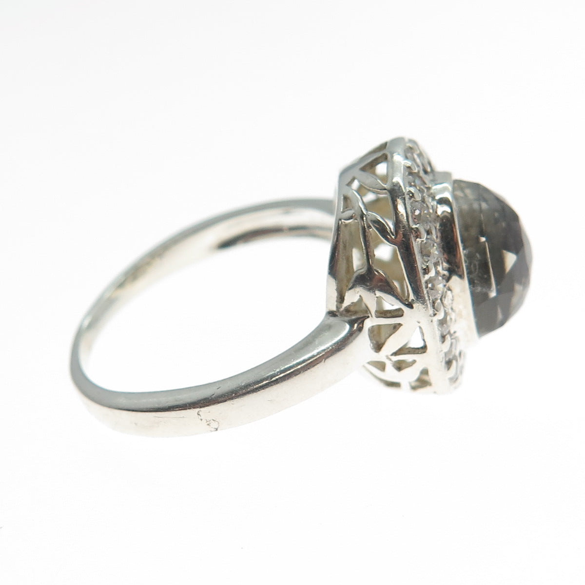 925 Sterling Silver Real Doublet Iolite & Round-Cut C Z Ring Size 8.25