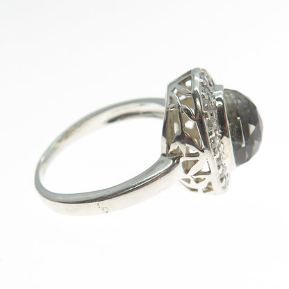 925 Sterling Silver Real Doublet Iolite & Round-Cut C Z Ring Size 8.25