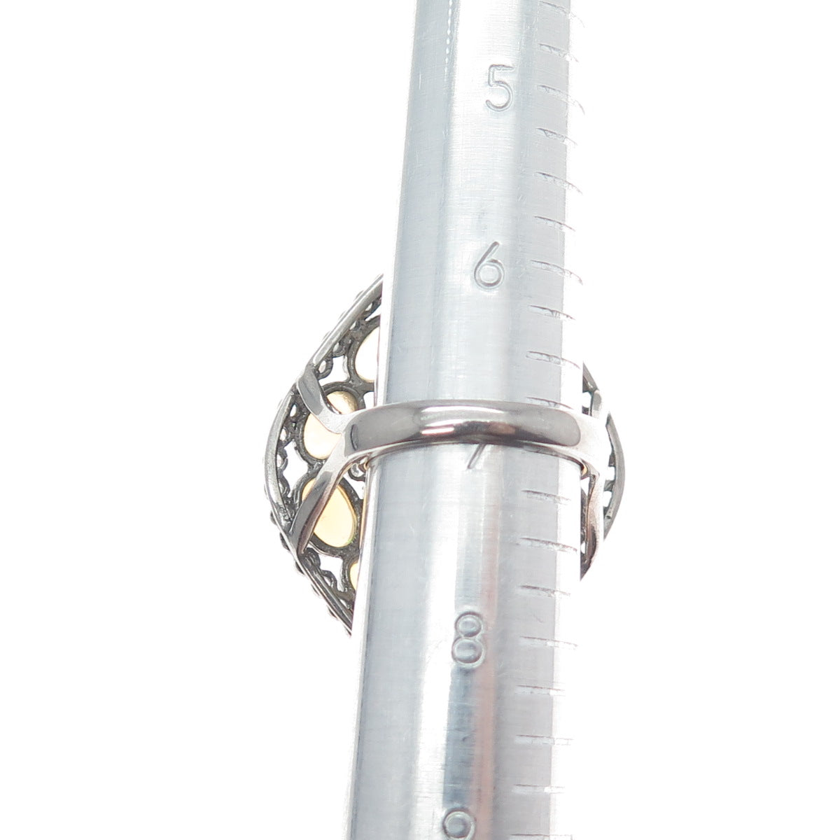 925 Sterling Silver Vintage Real Opal White Topaz Statement Oxidized Ring Size 7