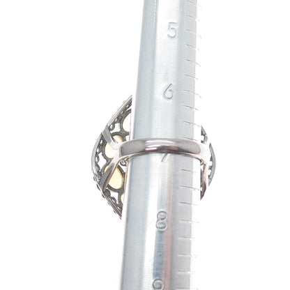 925 Sterling Silver Vintage Real Opal White Topaz Statement Oxidized Ring Size 7