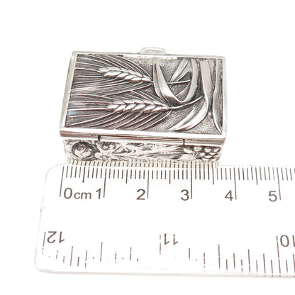 84 Silver Antique 1848 European Barley Plant Repousse Oxidized Pill / Snuff Box