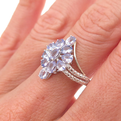 Chuck Clemency 925 Sterling Silver Real Tanzanite Floral Cluster Ring Size 7