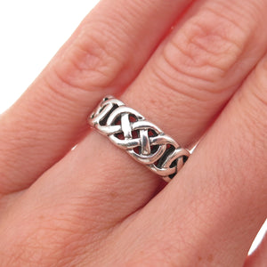 925 Sterling Silver Vintage Celtic Knot Oxidized Band Ring Size 5.5