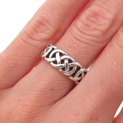925 Sterling Silver Vintage Celtic Knot Oxidized Band Ring Size 5.5