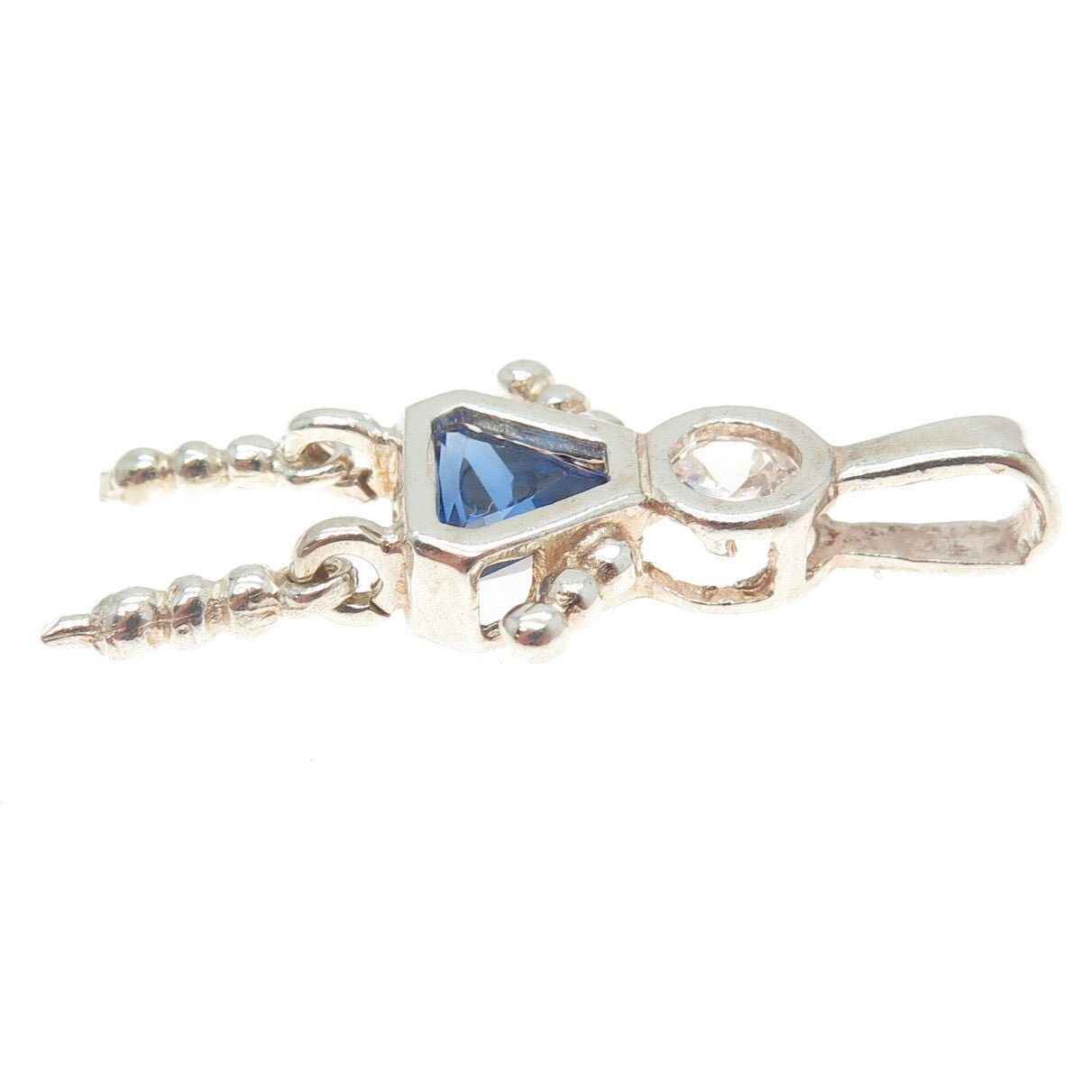 925 Sterling Silver White & Blue C Z Articulated Girl Pendant