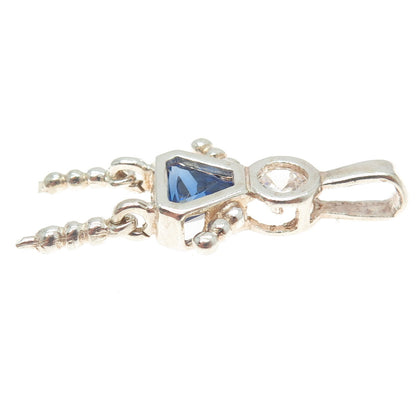 925 Sterling Silver White & Blue C Z Articulated Girl Pendant