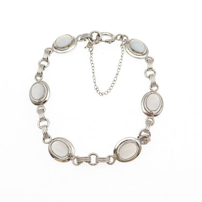 1/20 12K White Gold Filled Vintage Real Cabochon Opalite Bracelet 7.25"