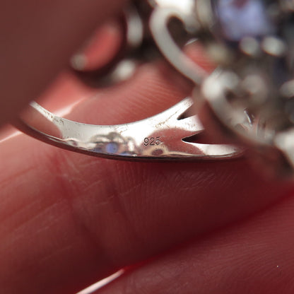 925 Sterling Silver Real Iolite & White Topaz Cluster Ring Size 6