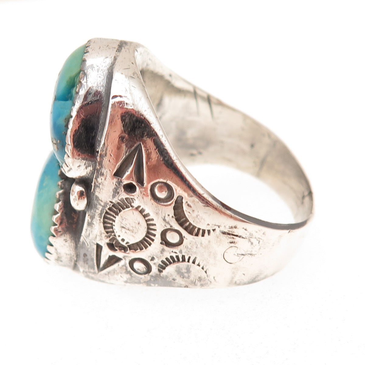 Tom David Navajo Old Pawn 925 Sterling Silver Vintage Turquoise Ring Size 12.5