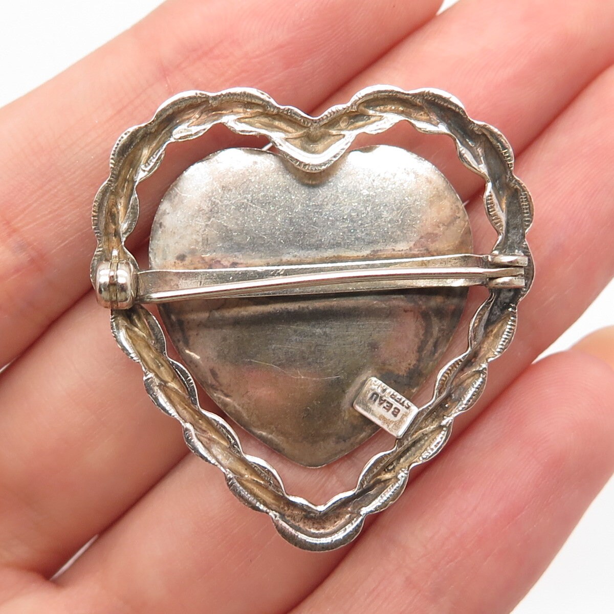 925 Sterling Silver Vintage Beau Twisted Heart Pin Brooch