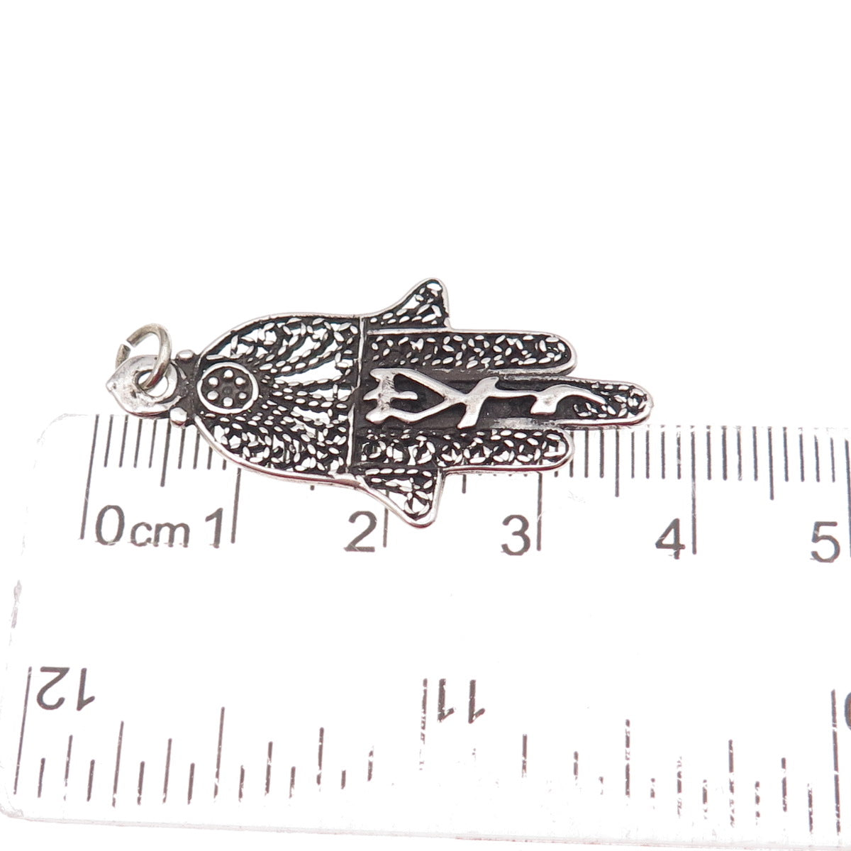 925 Sterling Silver Vintage Israel Hamsa Amulet Filigree Charm Pendant
