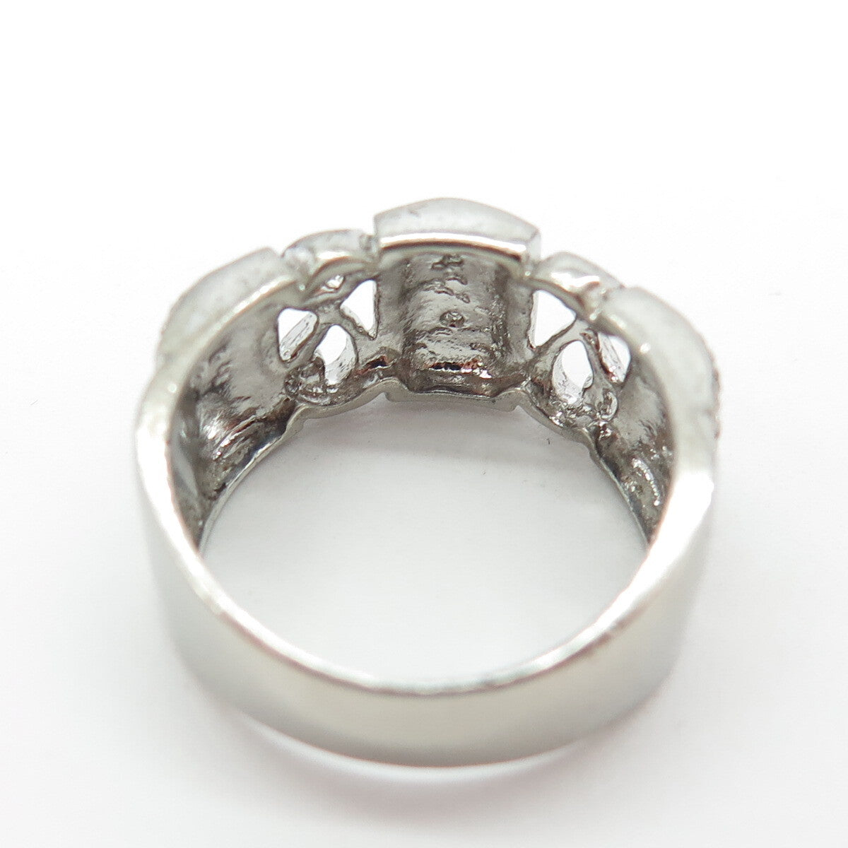 ROSS SIMONS 925 Sterling Silver Real White Diamond Accent Ornate Ring Size 7.25