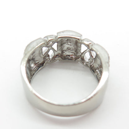ROSS SIMONS 925 Sterling Silver Real White Diamond Accent Ornate Ring Size 7.25