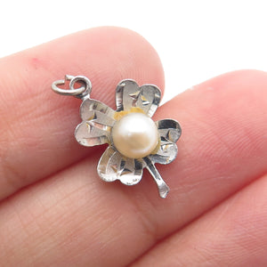 RICHLINE 925 Sterling Silver Antique Real Pearl Clover Minimalist Charm Pendant