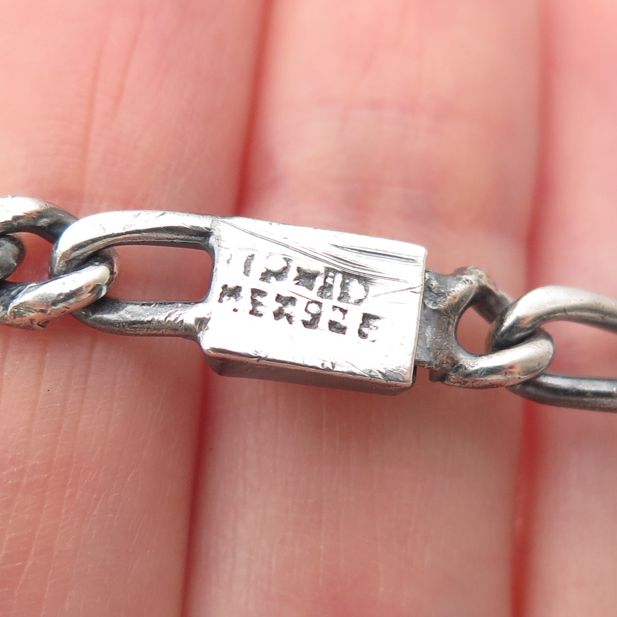 925 Sterling Silver Vintage Mexico Figaro Chain Oxidized Necklace 22"