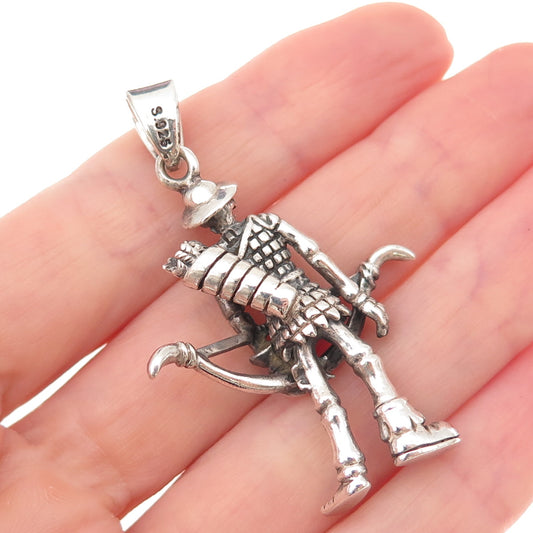 925 Sterling Silver Vintage Skeleton Warrior Oxidized 3D Pendant