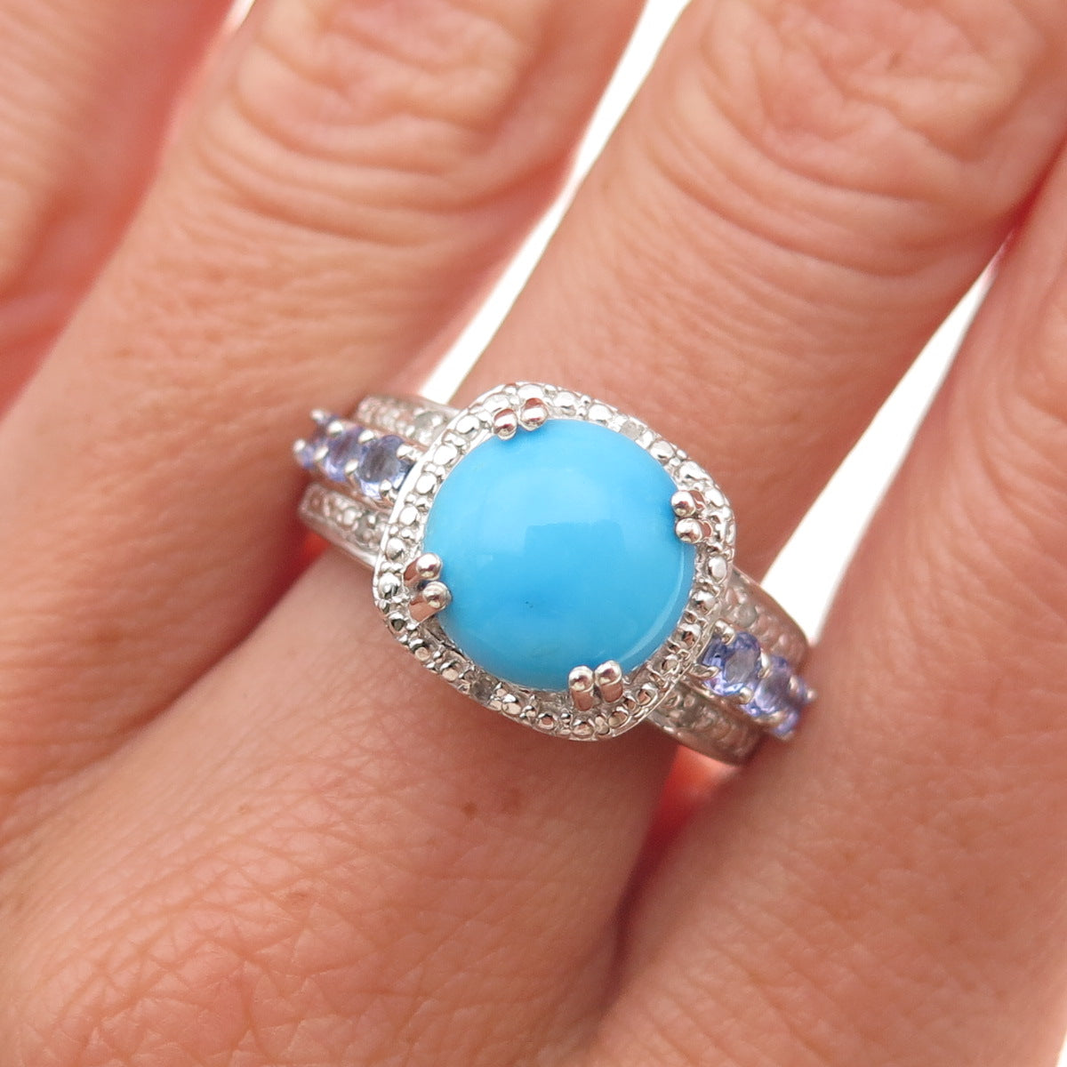 Chuck Clemency 925 Sterling Silver Real Diamond Turquoise Tanzanite Ring Size 8