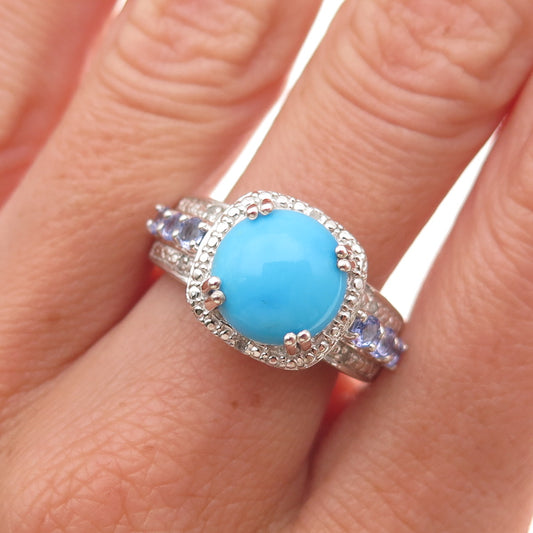 Chuck Clemency 925 Sterling Silver Real Diamond Turquoise Tanzanite Ring Size 8