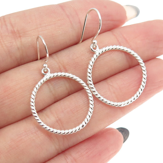 925 Sterling Silver Twisted Rope Circle Dangling Earrings