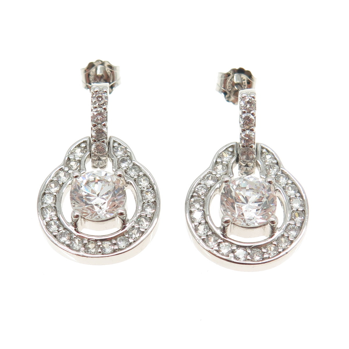 925 Sterling Silver Round-Cut C Z Sparkling Earrings