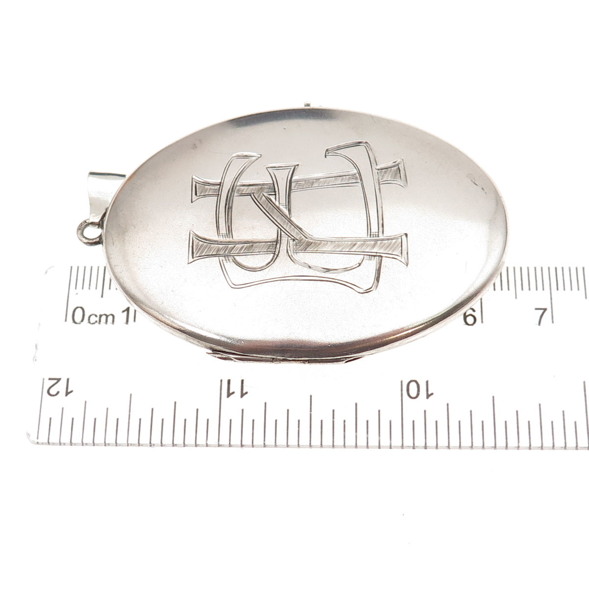 925 Sterling Silver Antique Art Deco Engraved EH Monogram Locket Pendant