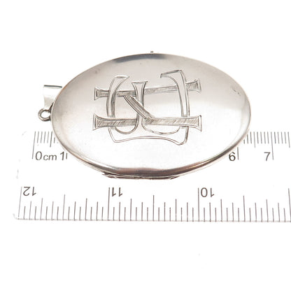 925 Sterling Silver Antique Art Deco Engraved EH Monogram Locket Pendant