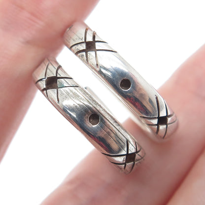 925 Sterling Silver Vintage Modernist Oxidized Hoop Earrings