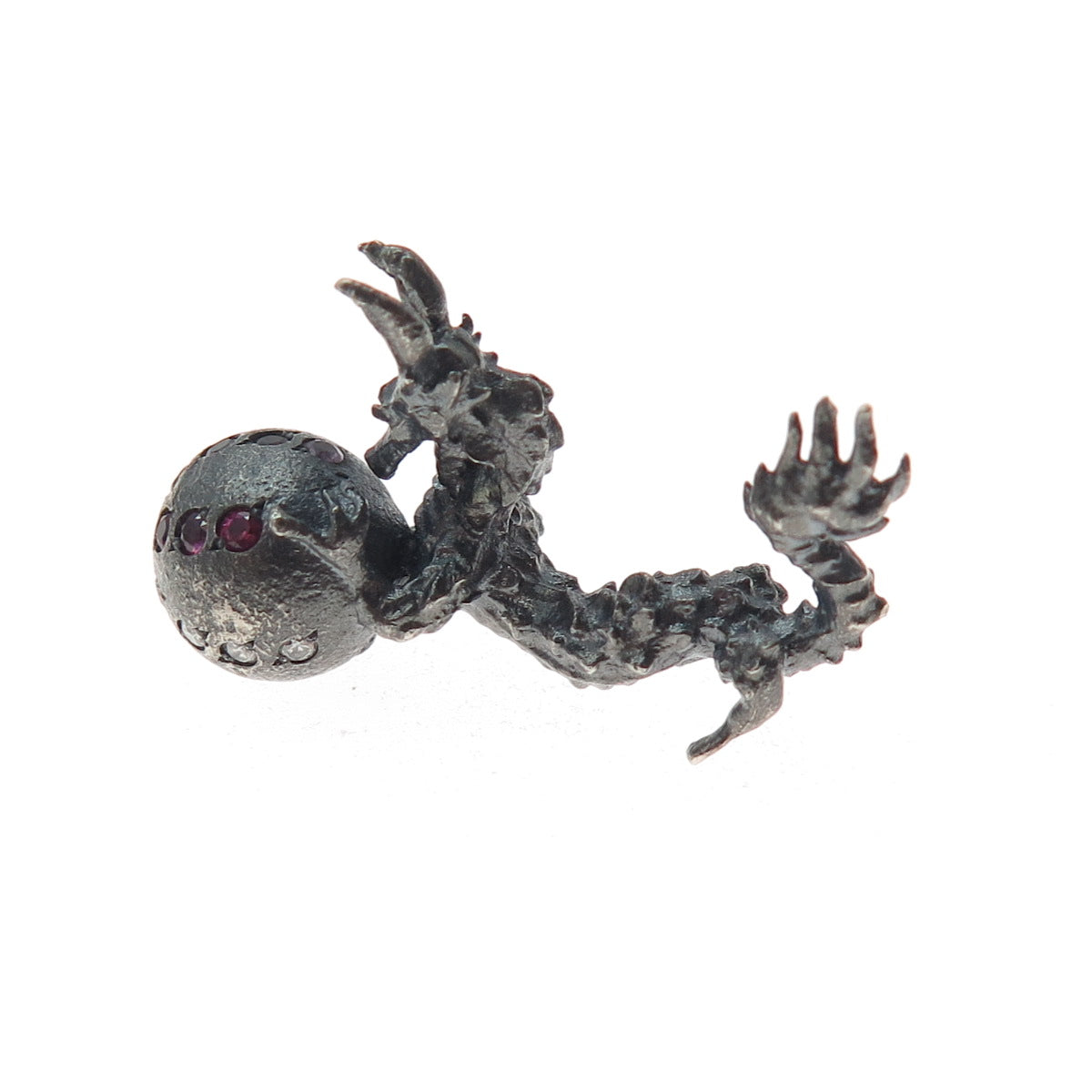 925 Sterling Black Rhodium Diamond Sapphire Chrome Diopside Dragon Miniature