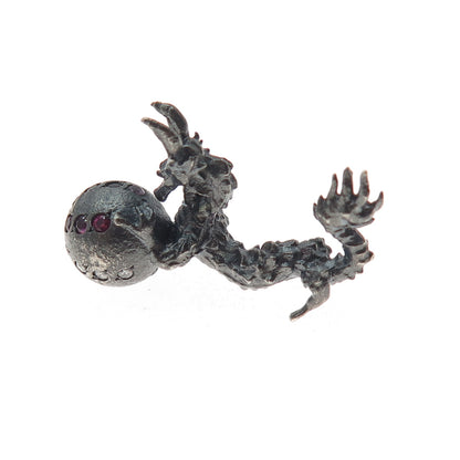 925 Sterling Black Rhodium Diamond Sapphire Chrome Diopside Dragon Miniature