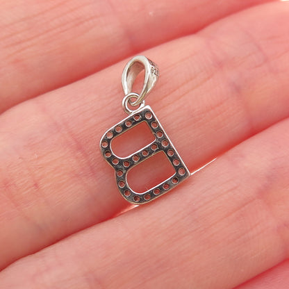 925 Sterling Silver Round-Cut C Z Letter B Initial Mini Charm Pendant