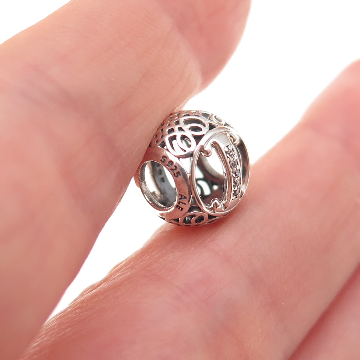 Pandora 925 Sterling Silver C Z Letter I Initial Slide Bead Charm